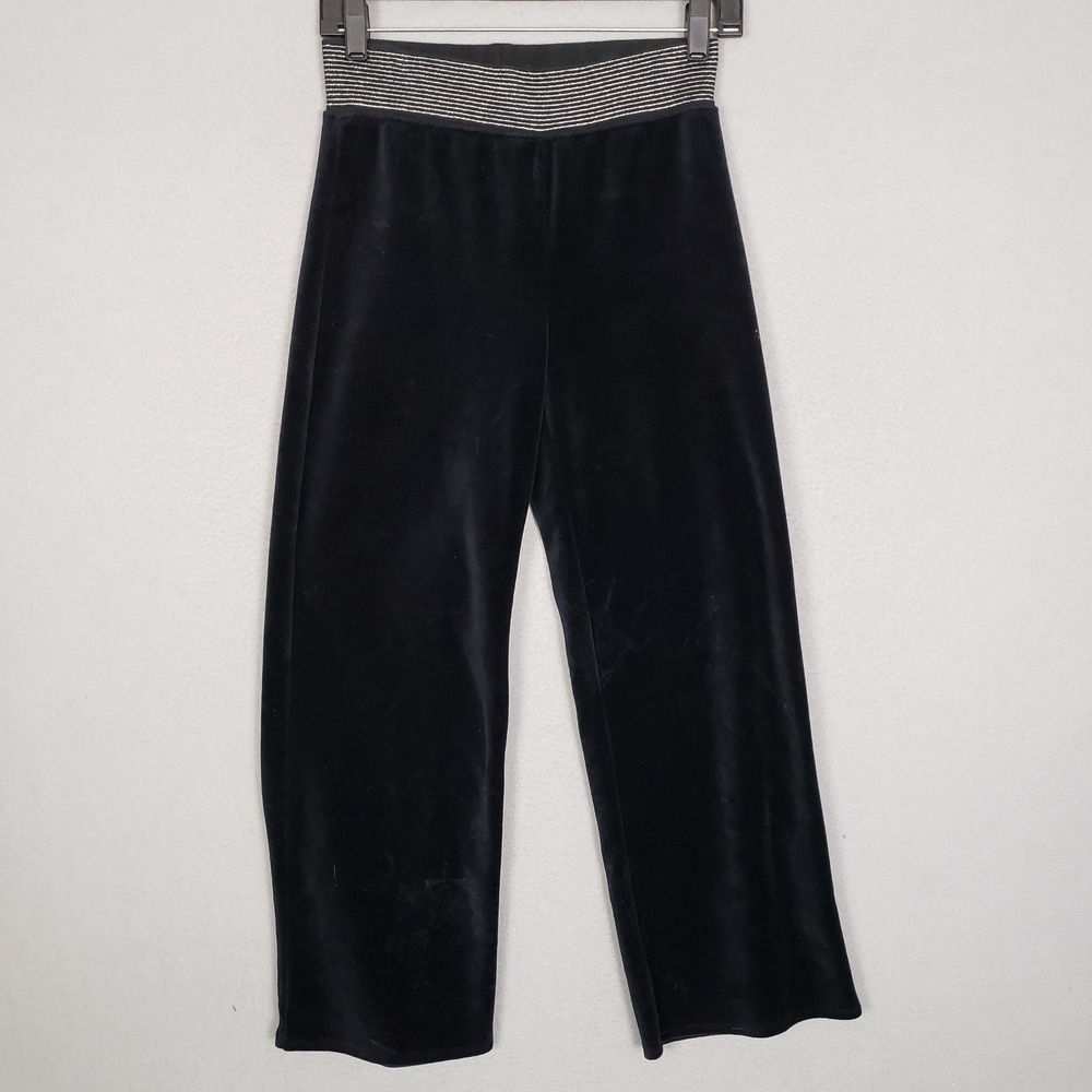 Y2K Circo Girls Black Velour Wide‎ Leg Pants Metallic Stripe Waist Size L 10/12